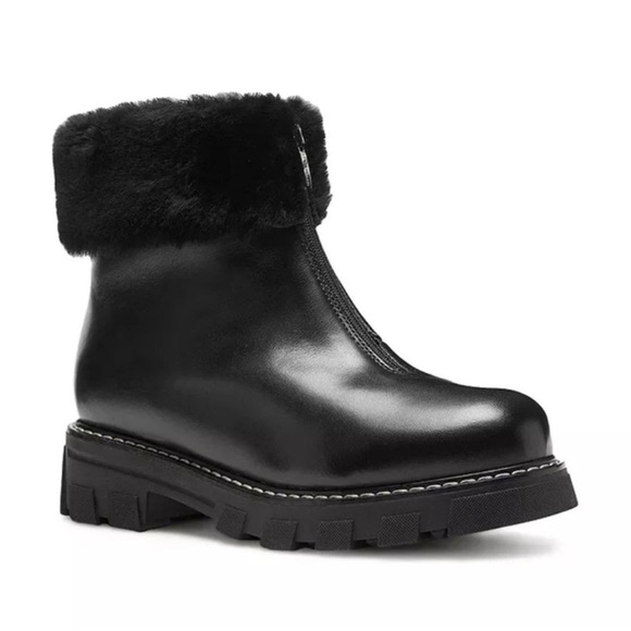 LA CANADIENNE Abba Shearling Lined Waterproof Boots Black Leather Front Zip - Picture 2 of 9